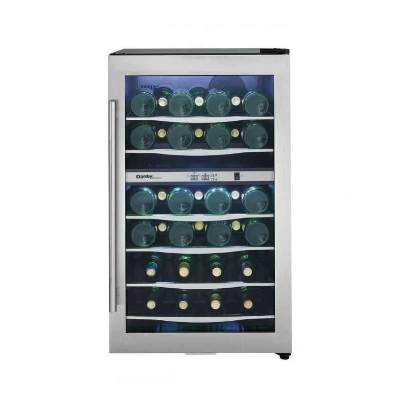 Danby DWC040A3BSSDD Free Standing Wine Cooler with Dual Temperature Zones, LED Lighting and Wire Shelving (20 Inch Wide 38 Bottle Capacity)