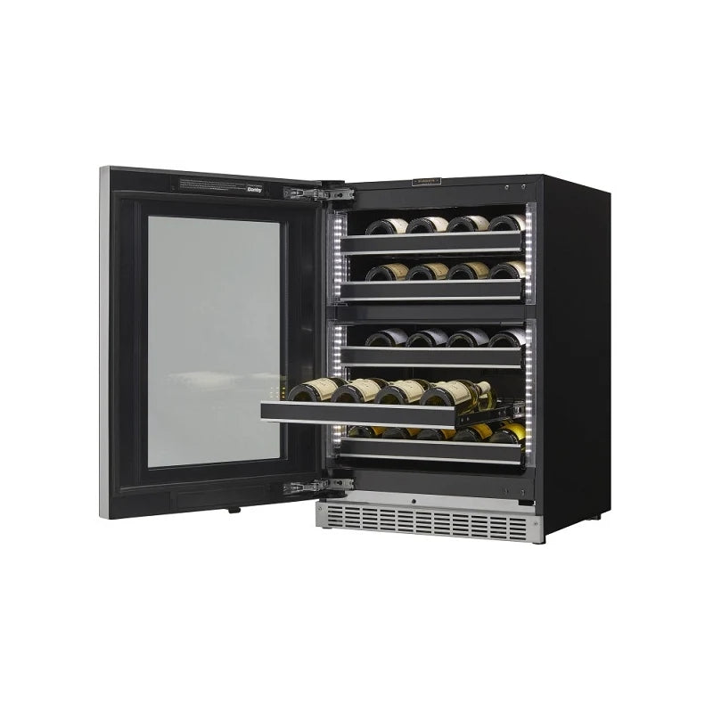 Danby SRVWC050L Free Standing Wine Cooler with Dual Temperature Zones from the Silhouette Series (24 Inch Wide 37 Bottle Capacity) Door Open